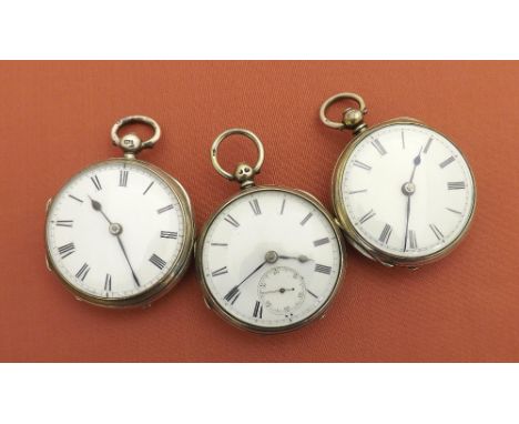 Three silver engine turned fusee lever pocket watches (3)