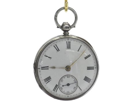 Silver fusee lever pocket watch, London 1867, unsigned movement, no. 2305, clean engine turned case, case maker 'JW' (Joseph 