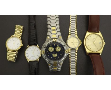 (9000227) Five Zenith Quartz wristwatches to include a gold plated calendar gentleman's wristwatch, 34mm; Defy two-tone calen