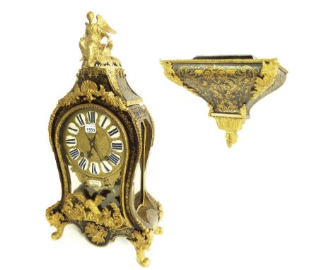 Good French period tortoiseshell and brass inlaid boulle two train bracket clock with bracket, signed Mynuel a Paris on the b