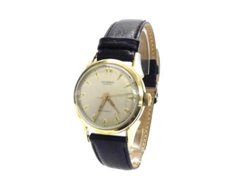 Universal Geneve 1950s 10k gold filled 'bumper' automatic gentleman's wristwatch, the circular silvered dial with dauphine ba