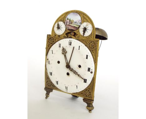 Interesting Austrian three train bracket clock verge movement striking on two bells, the 6.75" porcelain dial upon a brass ro