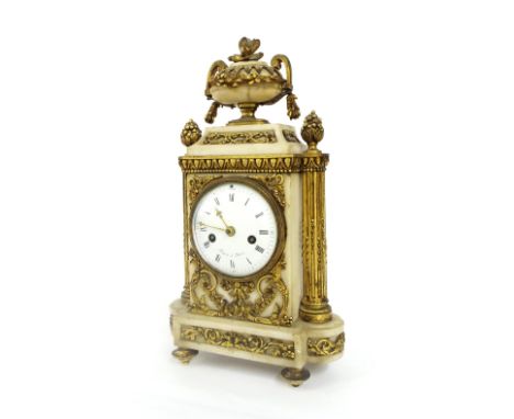 French white marble and gilt metal mounted two train mantel clock, the movement with outside countwheel striking on a bell, t