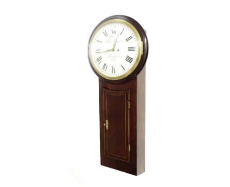 Good mahogany double fusee 13" convex dial wall clock signed John Grant, London, no. 324 on the dial and movement back plate 