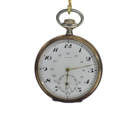 Zenith white metal (0.800) lever pocket watch, gilt movement no. 2724380, the dial with Arabic numerals, inner twenty-four ho