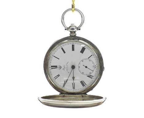 Clean silver engine turned lever hunter pocket watch, London 1876, three-quarter plate frosted movement branded 'Registered D