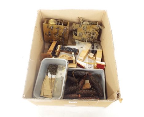 Quantity of Black Forest cuckoo clock bellows and weights etc; also two old mantel clock movements