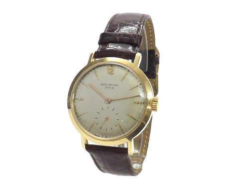 Patek Philippe Calatrava 1950s fine large and rare 18k rose gold gentleman's wristwatch, ref. 2458, the circular silvered dia