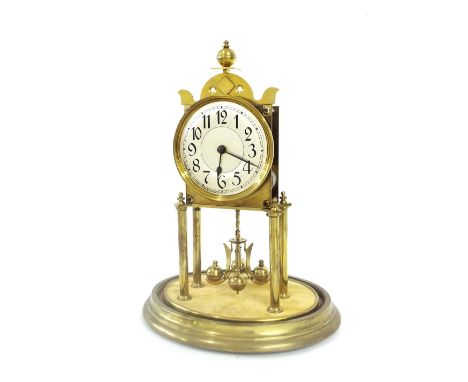 Torsion 400 day two train mantel clock (model 290) striking on a bell, the 4.5" silvered dial within a brass case, upon four 