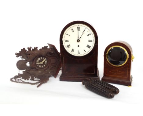 Mahogany single fusee bracket clock in need of restoration, the 7" circular dial within a rounded arched stepped case, 14" hi