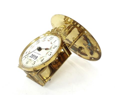 Gustav Becker single train movement for a band stand style clock, with 3.75" cream painted dial