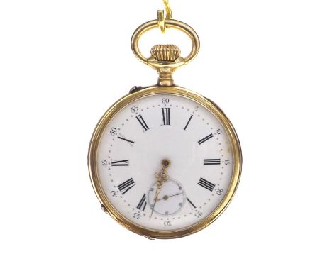 Continental 18k lever open face pocket watch, gilt 17 jewel bar movement with compensated balance, no. 16562, the dial with R