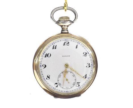 Zenith white metal (0.800) lever pocket watch, movement no. 2309531, the dial with Arabic numerals, twenty-four hour outer ch