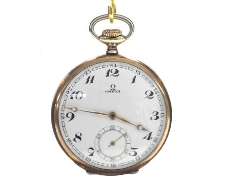 Omega white metal (0.800) lever pocket watch, 15 jewel movement no. 8249205, the dial with Arabic numerals, outer twenty-four