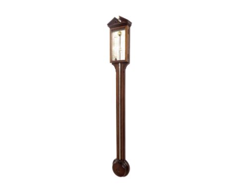 Contemporary mahogany stick barometer, the silvered scale plate signed A. Comitti and Son, London over a flat trunk and circu