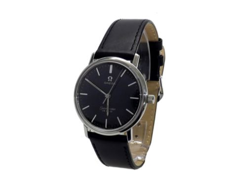Omega Seamaster De Ville stainless steel gentleman's wristwatch, circular black dial with baton markers and sweep centre seco