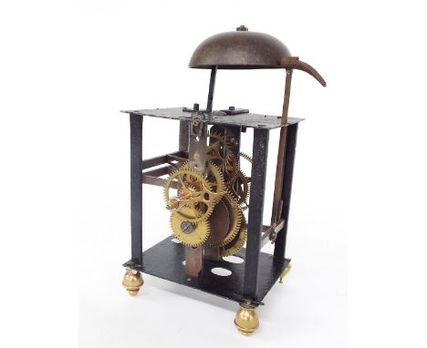 Old French lantern clock movement, 11" high overall