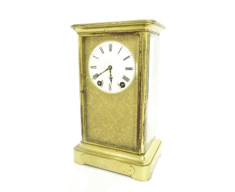 Good French brass four glass table regulator clock, the substantial movement striking on a nest of eight bells and a single g