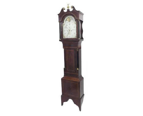 Mahogany eight day longcase clock, the 13" painted arched dial signed Lawley & Co, Bath, with moon phase to the arch over sub