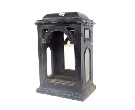 18th century ebonised bracket clock case with aperture for a 7" arched dial, in need of restoration, 16" high