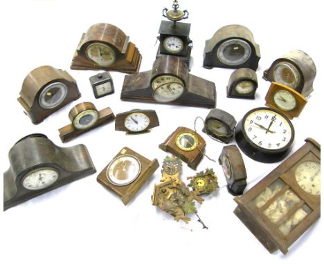 Black slate and marble two train mantel clock; together with a large selection of mantel clocks, wall clocks and cuckoo clock
