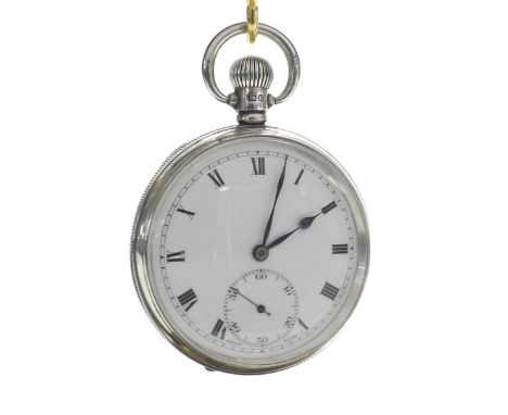 English silver lever pocket watch, Birmingham 1930, 7 jewel movement stamped DF&C, the dial with Roman numerals and subsidiar