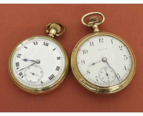 Elgin gold plated lever pocket watch, 7 jewel signed movement with safety pinion, no. 13855029, the dial with Arabic numerals