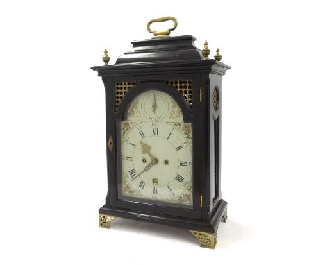 English ebonised double fusee verge bracket clock, the movement with pull repeat and advance/retard dial, the 7.5" painted ar