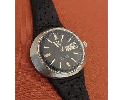 Omega Geneve Dynamic 1970s automatic stainless steel gentleman's wristwatch, the blue dial with baton markers, day/date apert