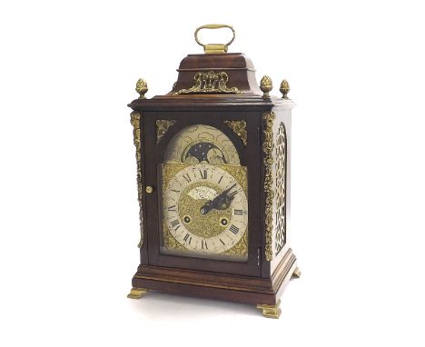 Contemporary walnut two train bracket clock, the movement striking on two bells, the 6" brass arched dial signed Thomas Smith
