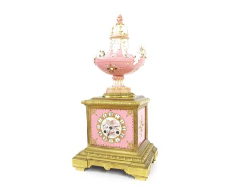 Good French ormolu and porcelain mounted two train mantel clock, the movement striking on a bell signed Leroy & Fils, Paris, 