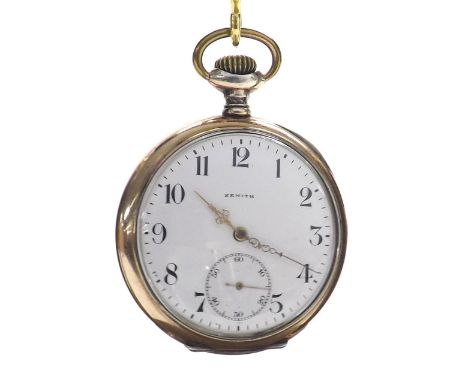 Zenith white metal (0.800) lever pocket watch, movement no. 1853182, the dial with Arabic numerals and subsidiary seconds, Lo