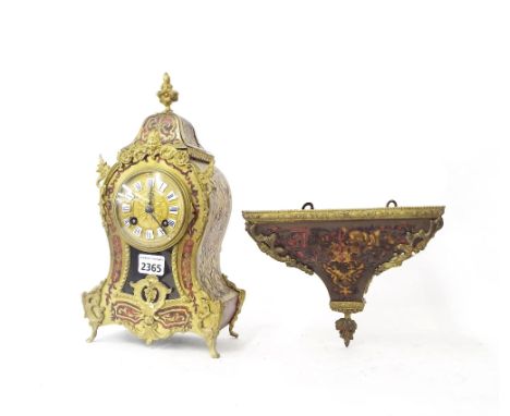 Small boulle balloon shaped two train bracket clock, the movement with outside countwheel striking on a bell, the 3" repousse