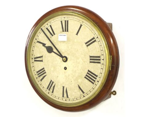 Mahogany single fusee 12" wall dial clock, within a turned surround (pendulum)