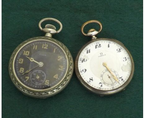 Omega white metal (0.800) lever pocket watch, 15 jewel signed movement no. 7816959, the dial with Arabic numerals, twenty-fou