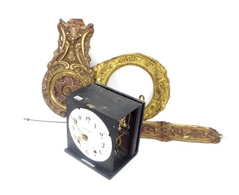Comtoise two train wall clock, the 9" convex white dial signed Delalander a Ducey, within a blackened metal casing, with repo
