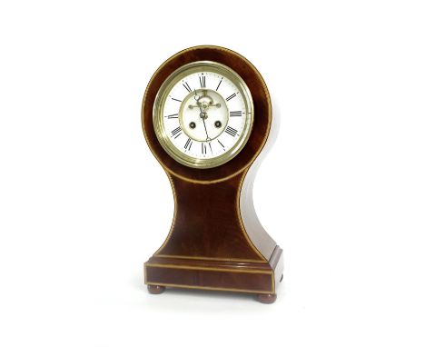 Good impressive French mahogany veneered balloon two train mantel clock, the square plated eight day movement striking the ho