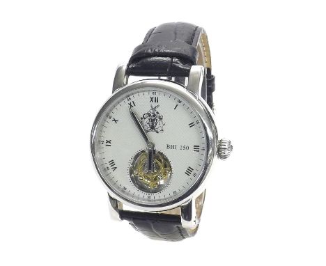 BHI 150 Tourbillon stainless steel manual wind gentleman's wristwatch, the silvered textured dial with Roman numerals, outer 