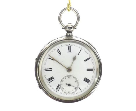 Silver fusee lever pocket watch, Chester 1904, unsigned movement, no. 21880, dial with Roman numerals and subsidiary seconds,