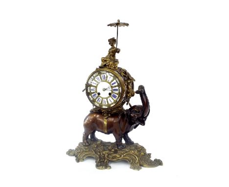 Good French bronze and ormolu two train elephant mantel clock, the movement with outside countwheel striking on a bell inscri