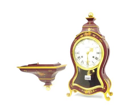 Contemporary reproduction balloon two train bracket clock, the 6" circular dial signed Le Castel above a pendulum window with