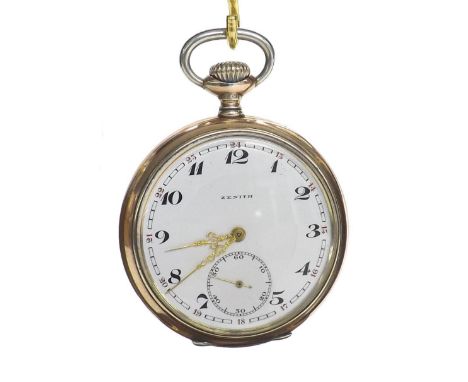 Zenith white metal (0.800) lever pocket watch, movement no. 2853647, the dial with Arabic numerals, red outer twenty-four hou