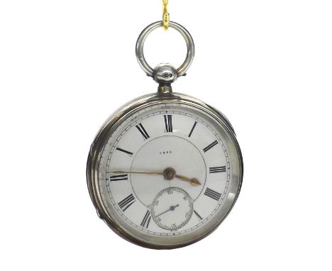 Large silver fusee lever pocket watch, Birmingham 1896, unsigned movement, no. 3483, original numbered dial with Roman numera