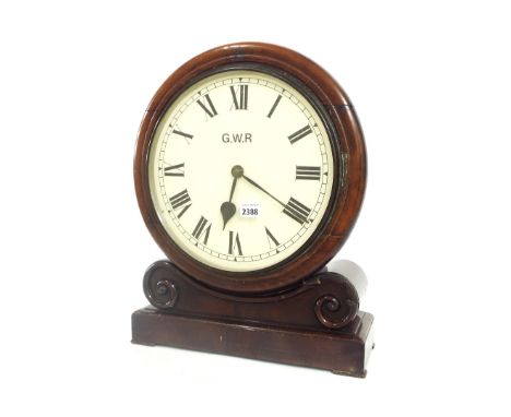 Mahogany single fusee shelf clock, the 12" circular dial signed G.W.R. within a turned surround and upon a scrolled stepped b