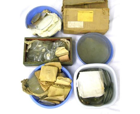 Large quantity of assorted clock glasses