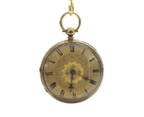18ct lever fob watch, hallmarked Sheffield 1899, unsigned fusee movement, no. 58087, the gilt dial with Roman numeral chapter