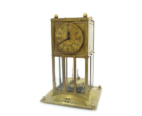 Jugendstil torsion mantel clock (model 235), the 4.25" dial within an Art Nouveau style brass case with beaded square surroun