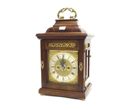 Mid 20th century English mahogany double fusee bracket clock made by Lewis Springfield, Grantham, the movement with pull wind