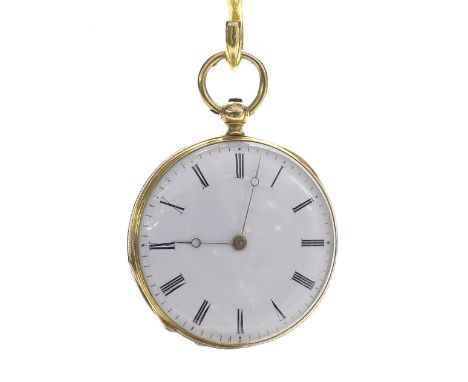 Vacheron & Constantin 18k cylinder fob watch, the gilt bar movement stamped V & C, the dial with Roman numerals and moon hand