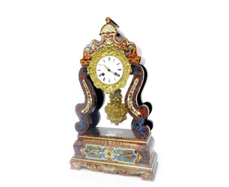 French boulle and ebonised portico style two train mantel clock, the Vincenti movement with outside countwheel striking on a 